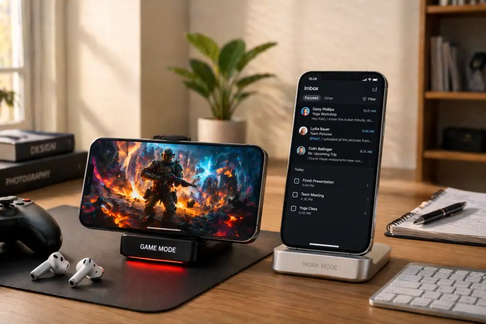 مقارنة بصرية بين هاتف مخصص للألعاب وهاتف مخصص للعمل